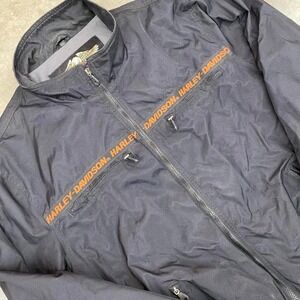 Harley-Davidson Motorcycle Jacket Black Y2K Biker Racing Embroidered Logo 2XL